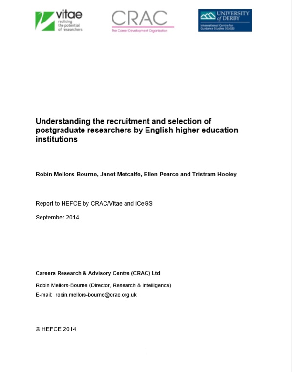 Understanding the recruitment and selection of postgraduate research students (HEFCE, 2014)