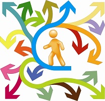 Image of person with arrows representing career paths